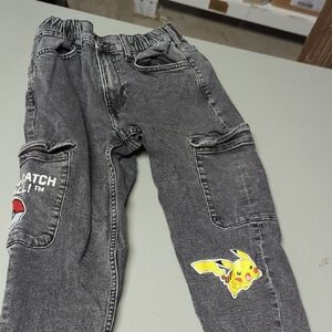 Kids Grey Graphic Pikachu Cargo Jeans - 10 Years